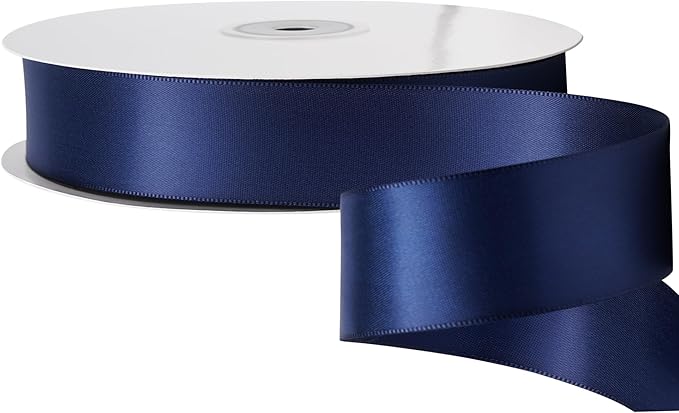 LIUYAXI Navy Blue Stain Ribbon, 1" X Continuous 50 Yards, Double Faced Fabric Ribbon Perfect for Gift Wrapping Wedding Birthday Party Chair Sash Christmas Hair Floral Craft Sewing