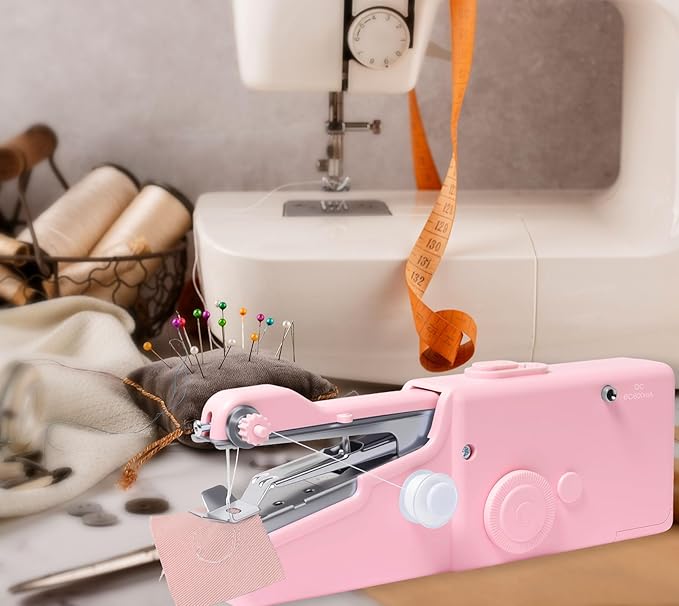 ALIBBON Handheld Sewing Machine for Beginners Portable Electric Mini Sewing Machine with Accessory Kit Small Hand Stitching Machine for DIY Clothes Home Travel Sewing Kit for Adults (Pink)