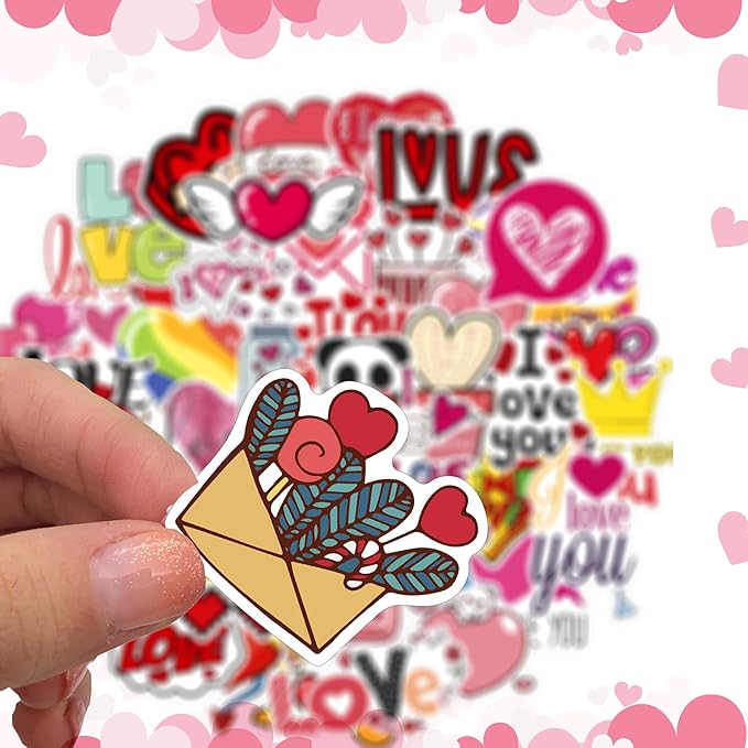 100 Pcs Valentine's Day Stickers, Waterproof Vinyl Love Heart Stickers for Water Bottles, Laptops, Gift Boxes, Phone Case, Party Decorations
