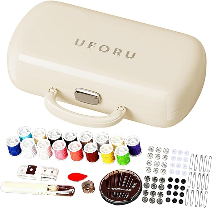 Creamy White Sewing Project Kit, Travel Family Sewing Supplies Repair Kit Portable Small Traveler Sewing Kit Sewing Thread Accessories DIY Sewing Supplies Organizer (White)