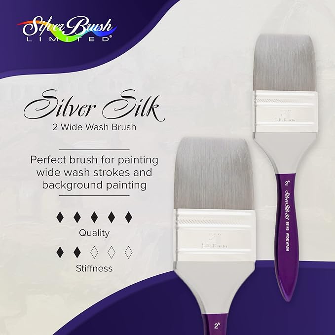 Silver Brush Limited 8814S Silver Silk Wide Wash Brush for Watercolor, Gouache, and Acrylic Paint, Size 2 Inches, Short Handle