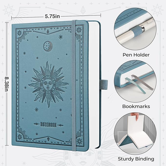 EMSHOI A5 Dotted Journal, 320 Pages, 100gsm Thick Dot Grid Paper, Leather Hardcover Dotted Notebook for Bullet Journaling, Drawing, Work & Writing - Light Blue, 5.75”x8.38” (A5)