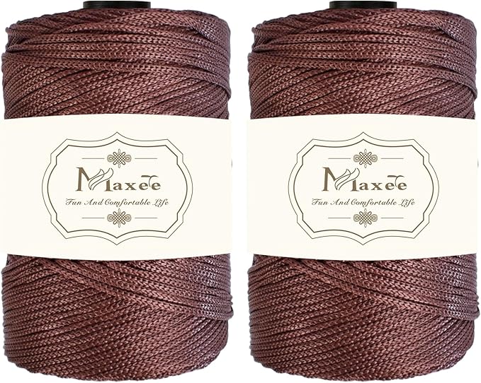 Maxee Premium Polyester Macrame Cord 3 mm × 218 yd (2 Pack),3mm 100% Polypropylene Macrame Cord,Ideal for Crochet, Wall Hangers, Bags, Rugs & DIY Crafts(Red Coffee)