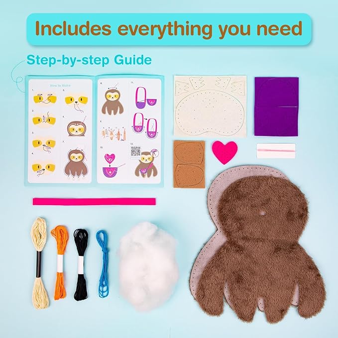 Avenir My First Sewing Kit for Beginner Ages 6+ I Premium Plush Big DIY Animals I Child-Safe Tools for Easy Crafting Fun I Motor Skills & Wiggle Stuff Stitching Creativity I Skill Gift for Boys & Girl
