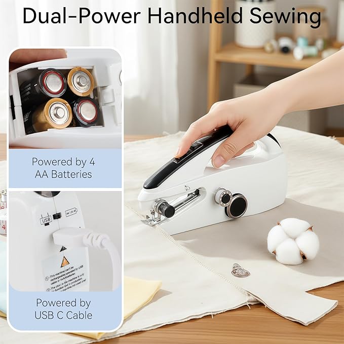 Ninonly Handheld Sewing Machine, Portable Mini Sewing Machine for Beginners Easy Use for Home Travel DIY Clothes Fabric