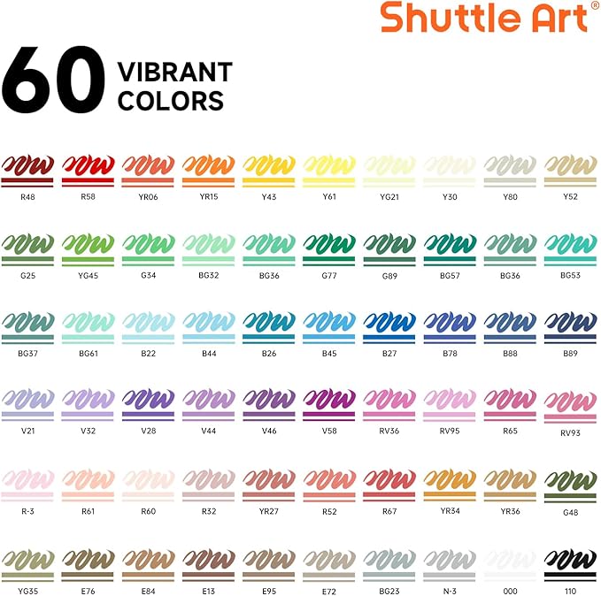 Shuttle Art Automatic Ink Control Acrylic Paint Markers, 60 Colors Brush Tip Acrylic Paint Pens for Rock Painting, Ceramic, Wood, Canvas, Glass, Stone, Fabric, Card Making, DIY & Art Supplies