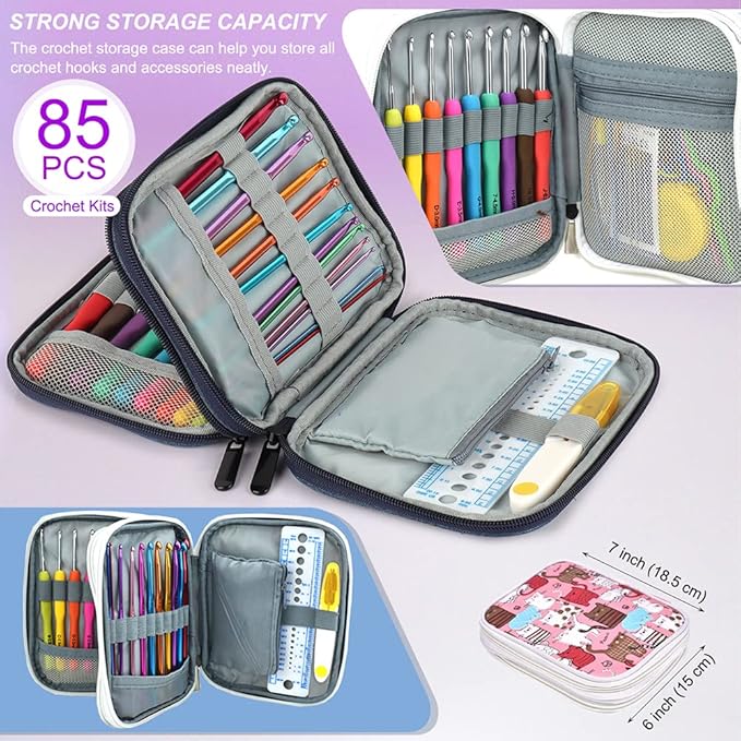 Katech Crochet Hooks Kit with Case, 85-Piece Crochet Hooks Set, Ergonomic Crochet Hook Crochet Needles Weave Yarn Kits DIY Hand Knitting Art Tools for Beginners and Experienced Lovers