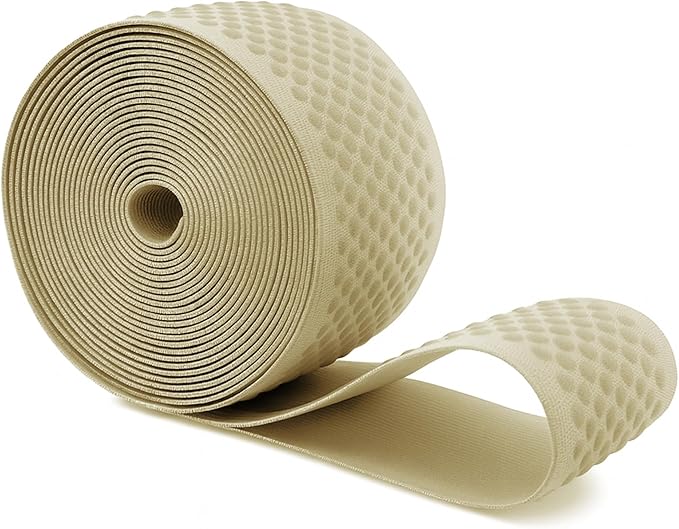 Mandala Crafts 2.5 Inch Elastic Silicone Gripper Tape for Clothing - 5 Yds Dotted Non Slip Elastic Band for Sewing - Beige Silicone Flat Fabric Stretchy Ribbon Straps