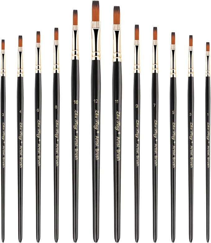 12 Pcs Filbert Paint Brushes Soft Artist Brushes Flat Nylon Bristles Painting Brushes with Wood Handle Paint Brush Set for Acrylic Oil Watercolor Gouache Painting