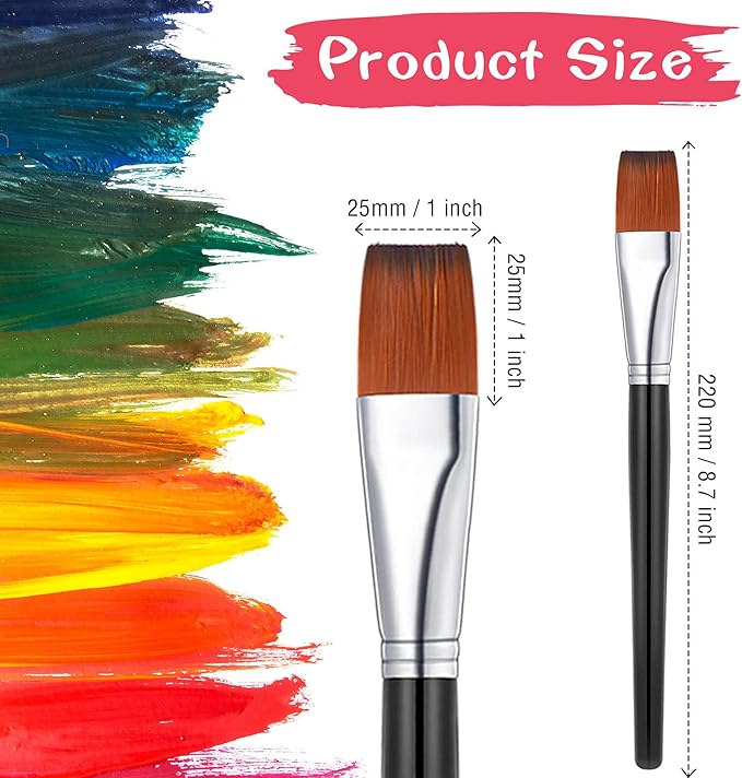 Zonon 10 Pcs 1 Inch Flat Head Paint Brushes Bulk Watercolor Acrylic Paint Brushes Synthetic Nylon Hair Paintbrush Artist Painting Brush for Detail Painting Oil Watercolor Fine Art Painting(Black)