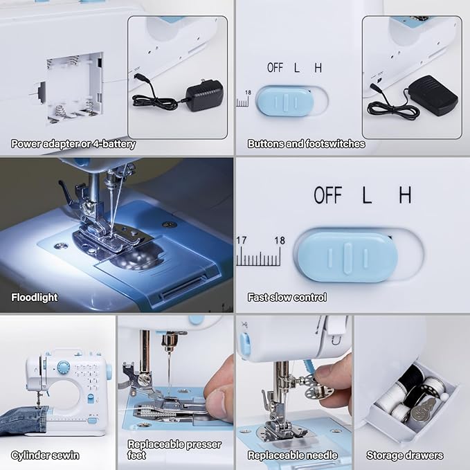 Sewing Machine for Beginners with Extension Table Portable Mini Sewing Machines Kit Supplies 12 Built-in Stitches with Needles Assorted Thread Kit Starter Kit Easiest for Adult and Kids