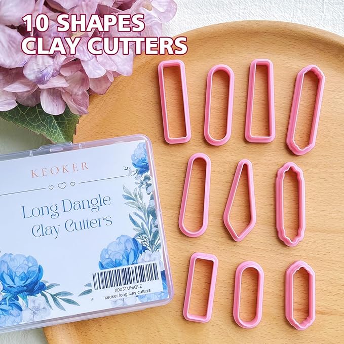 Keoker Long Dangle Shape Polymer Clay Cutters, Long Rectangle Clay Earrings Cutters, Basic Clay Cutters (10PCS All)
