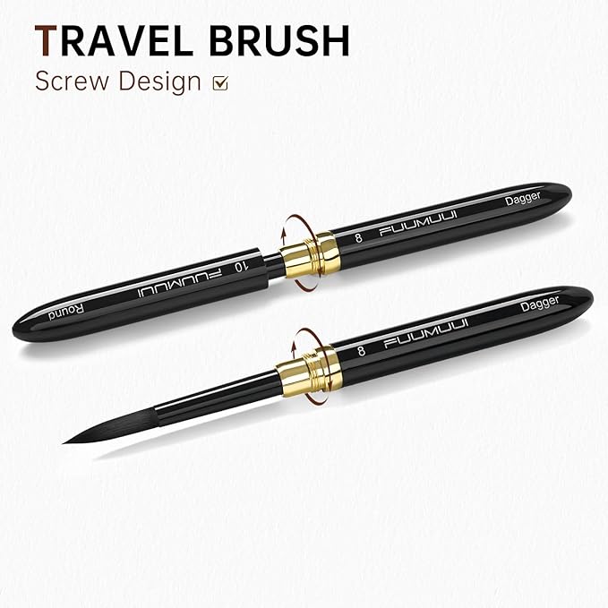 3pcs Dual-Tip Travel Watercolor Brushes with 6 Versatile Tip Styles, Premium Synthetic Squirrel Hair Travel Paint Brush Set for Plein Air Painting - Watercolor Acrylic Gouache Ink