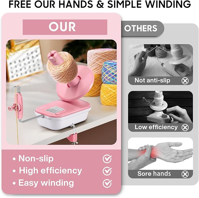 Electric Yarn Winder, 2025 Upgrade High-Speed Automatic Yarn Ball Winder with 3 Adjustable Gears, 4-10oz Large Capacity Yarn Spinner for Knitting & Crocheting, Pink Gift for Craft Lovers
