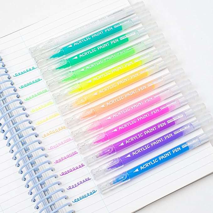 SASPOO Acrylic Gel Pens for Drawing,Colors Gel Paint Pens Ultra Fine ST Point 1.0, Set of Acrylic Marker Pens Color Ink for Journaling, Crafts Art Supplies (12)