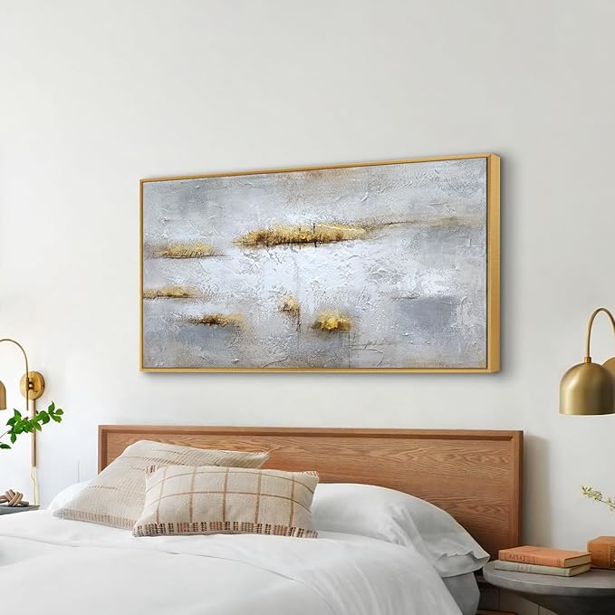 Large Size 100% Hand Painted Abstract Oil Painting Framed Original Handmade Heavy Textured Wall Painting Modern Warm Color Canvas Wall Art Home Wall Decor for Bedroom Office Ready to Hang 48x24 inch