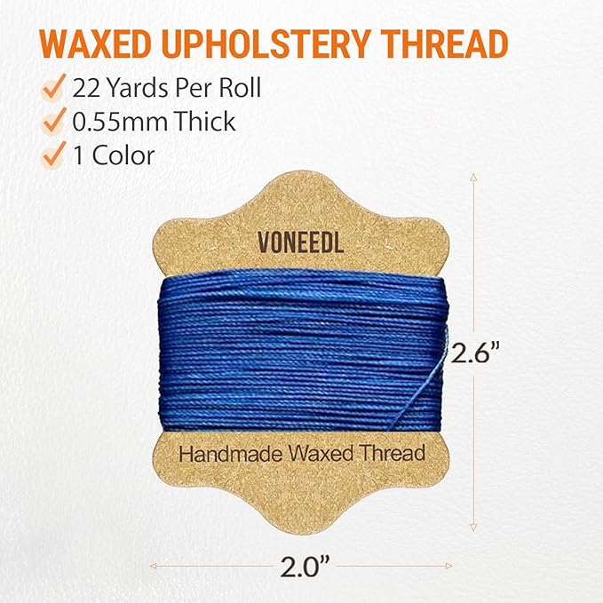 Upholstery Repair Kit: Waxed Sewing Thread (Blue Color) & Heavy Duty Needles (11 PCS) for Leather, Canvas & Quilting Thread