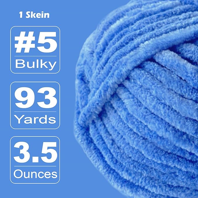 Soft Velvet Yarn Chenille Yarn for Crocheting and Knitting – Bulky (93 Yards/100g) - Polyester - Yarn for Blanket Amigurumi Weaving Crafts (Denim Blue, 1 Pack)