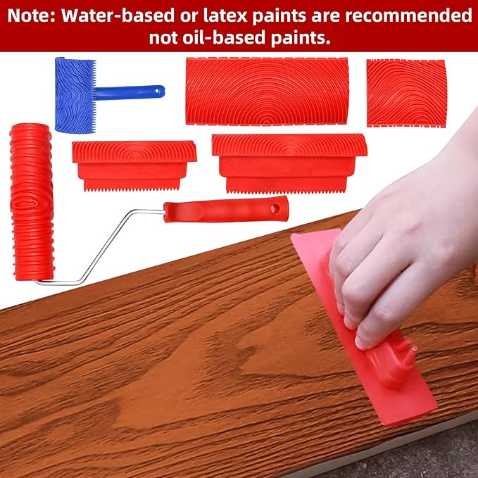 Wood Graining Tool Set 6 PCS Wood Grain Painting Tool Kit Natural Wood Grain Maker Tool with Handle for DIY Table Chair Railings Wall Room Art Paint Decoration