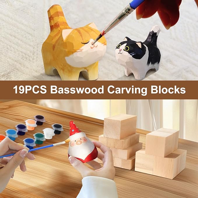 19Pcs Basswood Carving Blocks, Bass Wood with 3 Sizes for Widdle and Whittle Crafts, Soft Whittling Wood Blocks forTeens and Adults Beginners