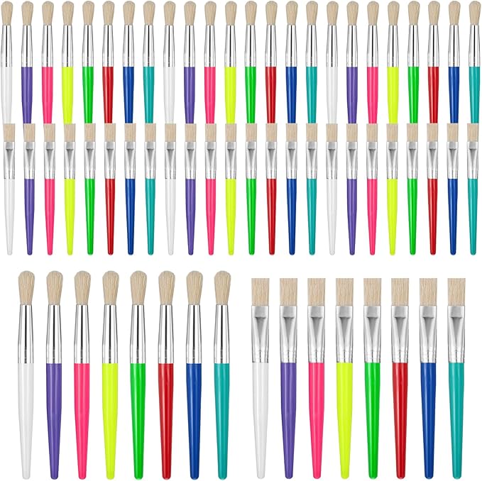 64 Pcs Paint Brushes Sets for Kids Toddler Art Supplies Large Chubby Round and Flat Brush for School Washable Acrylic Oil Paint