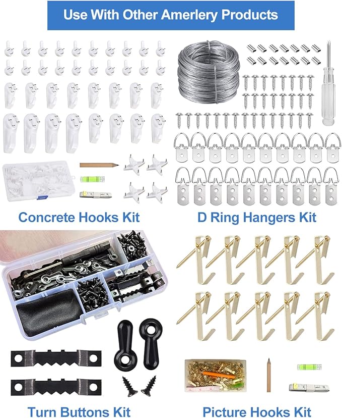 100 Pieces Frame Picture Turn Buttons and 25 Pieces Sawtooth Picture Frame Hanging Hangers Double Hole with 150 Pieces Screws for Hanging Pictures, Photos, Drawing