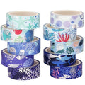 YUBX Ocean Blue Washi Tape Set 10 Rolls Silver Foil Print Decorative Masking Tapes for Arts, DIY Crafts, Journals, Planners, Scrapbook, Wrapping (Navy Silver)