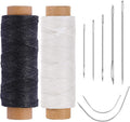 110Yards Waxed Thread with 7 Pcs Leather Needles for Hand Sewing - 150D Flat Waxed Thread - Leather Repair Needles for Upholstery, Canvas Bags, Furniture