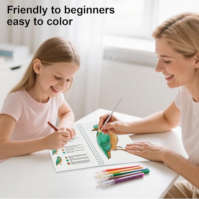 Watercolor Workbook for Beginners with Step-by-Step - 12 Watercolor Coloring Pages - 100% Cotton 300gsm/140lb Watercolor Paper - Gift for Women,Adults, Teens (Birds)