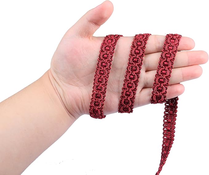 Gimp Braid Trim, 0.7 Inch / 10M(10.9 Yards) Fabric Trim for Curtains, Upholstery, Sewing, Hand DIY Crafts, Costume and Home Decorative（Wine）