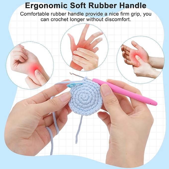 Crochetbox Crochet Hooks Set, 18 Size 0.5mm-10mm(P) Ergonomic Handles Crochet Hooks with Case for Arthritic Hands, Kintting Needle with Crocheting Tool for Crocheters