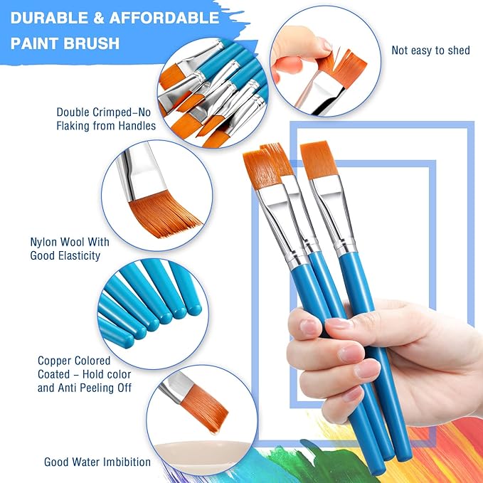 Zonon 30 Pieces Paint Brushes Bulk Small Flat Top Acrylic Oil Paint Brush for Artists Mini Touch up Crafts Detail Painting(1 Inch,Blue)