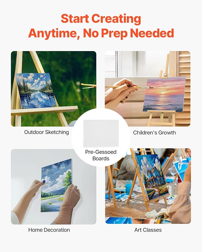 VEVOR Canvas Boards for Painting, 32 Pack White Painting Canvases Set - 5x7, 8x10, 9x12, 11x14 Painting Canvas Panels for Acrylic and Oil Painting, Watercolor, Paint Canvas for Kids and Professionals