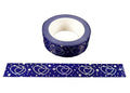 Syntego Blue with Silver Holographic Foil Double Hearts Washi Tape Decorative Masking 15mm x 10 Meters
