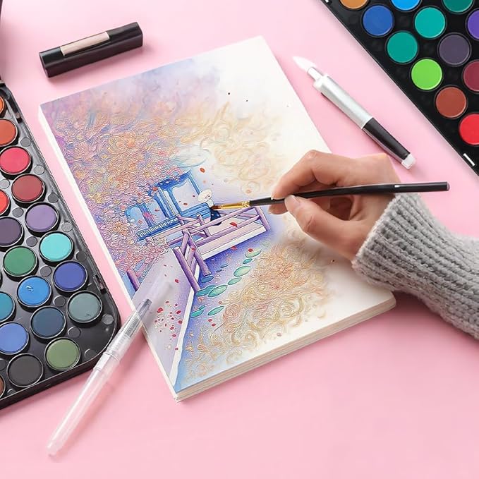 48 Colors Watercolor Paint Set with Palette & 2 Brushes – Non-Toxic, Vibrant Watercolor Paints for Beginners, Artists, Kids – Portable Art Supplies for Watercolor Drawing & Painting
