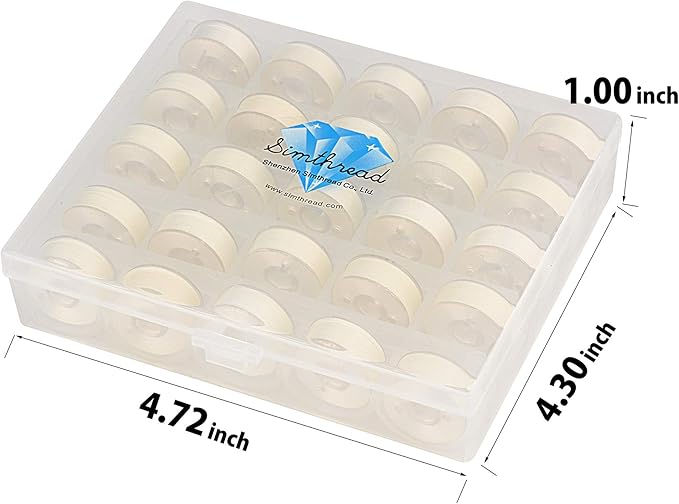 Simthread 25pcs White Prewound Bobbin Thread Size L (SA155) 60WT for Brother Husqvarna Pfaff Embroidery Thread Sewing Thread Machine with Clear Storage Plastic Case DIY