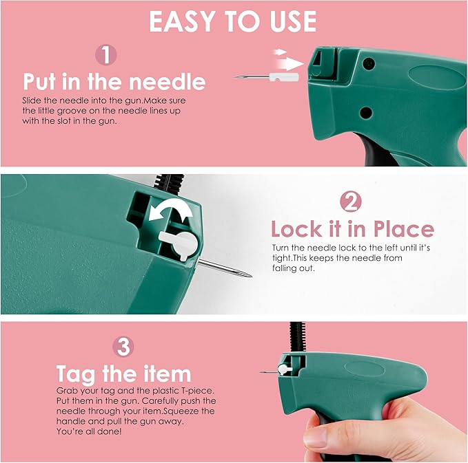 Stitch Gun for Clothes - Handheld Stitch Tag Gun Quick Clothing Fixer - Mini Sewing Kit Micro Tagging Gun - Includes 6 Needle, 1000 Black Fasteners & 1000 White Fasteners (Green-Black)