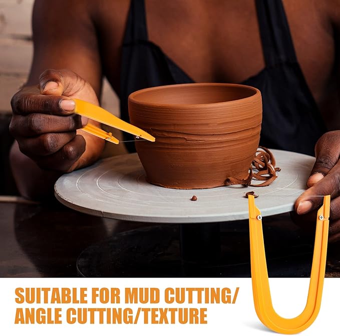 Lothee Pottery Clay Wire Cutter 5.12 x 3.35 Inch Yellow Ceramic Cut Off Tools Hand Pottery Tools and Supplies for Artists Cutting Mud Handcraft