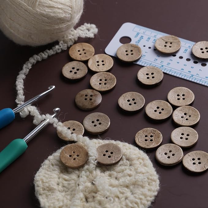 15mm Brown Natural Coconut Shell Buttons 3/5 inch 4 Holes Button Coconut Shell Buttons for Crafts Sewing Wooden Buttons for DIY Crafts 100PCS