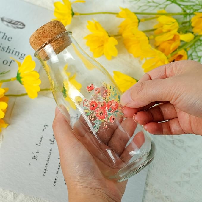 50pcs Red Flower Stickers for Scrapbooking - Waterproof Clear Floral Botanical Sticker for Journaling, Crafts, Art Projects, Glass Potion Bottles