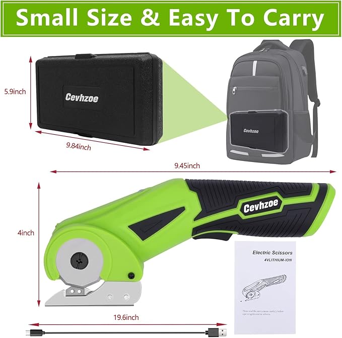 Cordless Electric Scissors, 4V Rechargeable Mini Cardboard Cutter, with Charger Safety Lock Electric Box Rotary Cutter for Leather Carpet Plastic Cutting Sewing Crafting
