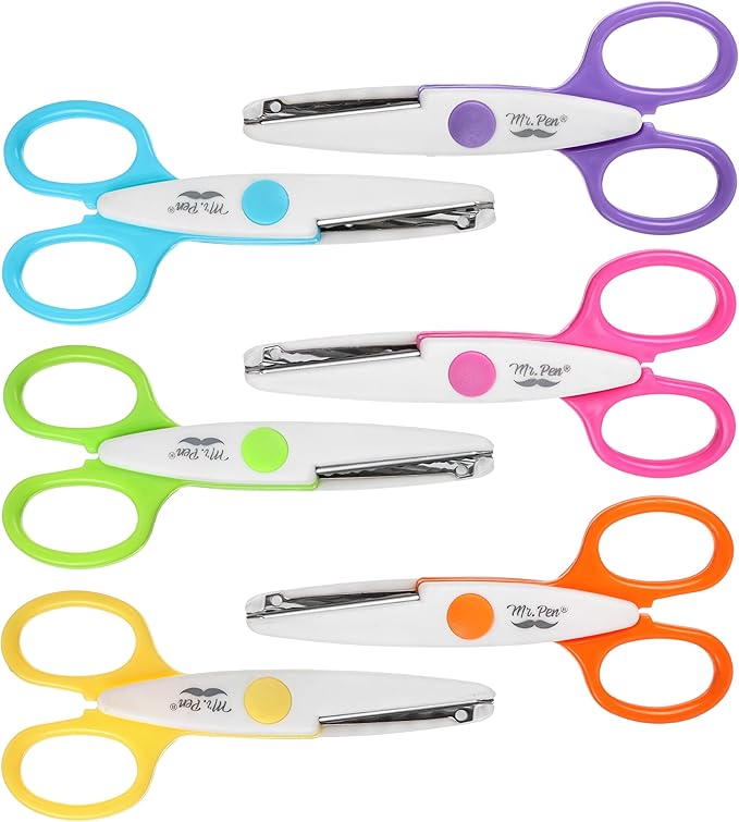 Mr. Pen Craft Scissors - Decorative Edge, 6 Pack, White & Vibrant Color, Zig Zag & Pattern Scissors for Crafting & Scrapbooking