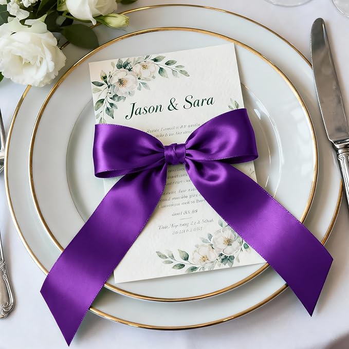 1-1/2" x 50 Yards Satin Ribbon - Purple Silk Ribbon with Spool - Ideal for Gift Wrapping, Floral Bouquets, Crafts, Wedding Party Decorations, Christmas and Sewing Projects