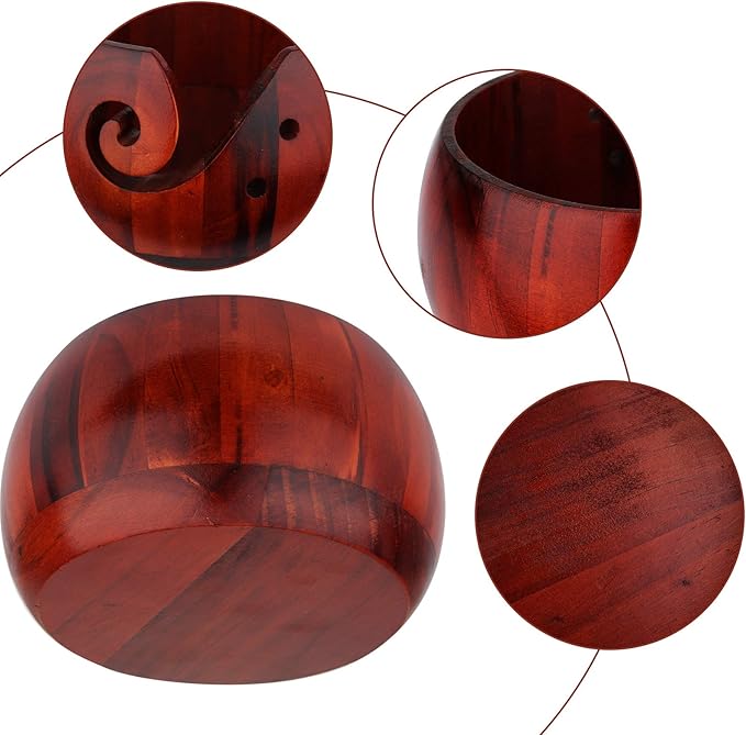 Coopay Wool Yarn Bowl Rosewood, Handmade Wooden Yarn Storage Bowl with Holes, Knitting Wool Storage Bowl Round - Ideal Knitting Crochet Accessories for Knitters