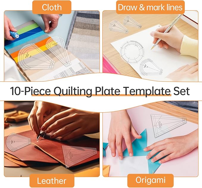 10Pcs/Set Acrylic Quilting Template Ruler with Different Shapes, Triangle Rulers for Sewing Machine Domestic Templates DIY Quilting Ruler for Clothing Craft Quilting Design