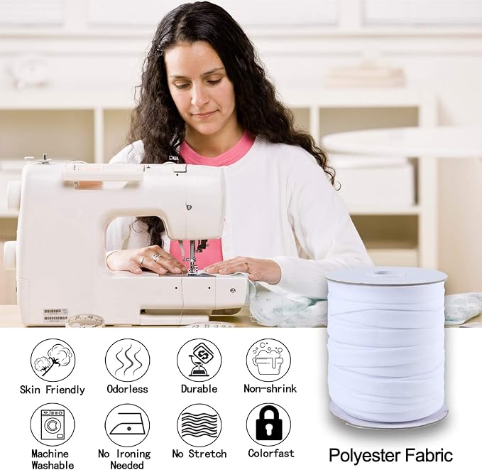 Bias Tape Double Fold 1/2 inch, Double Fold Bias Binding Tape 55 Yards (White) and 4 Pieces Sewing Fabric Chalks for Crafts, Sewing, Seaming, Hemming, Piping, Quilting.