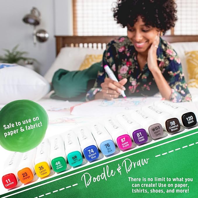 Crafts 4 All Fabric Markers for Clothes - Pack of 20 No Fade, Dual Tip Permanent Fabric Pens - No Bleed, Machine Washable Shoe Markers for Fabric Decorating - Laundry Marker, Erases Stains Easily