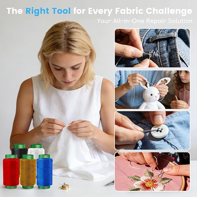 JUNCHONG Sewing Set 36Pcs Sewing Tool Set, Big Eye Steel Sewing Needles Kit with 25 Needles & Seam Ripper, Beginner Sewing Work Set