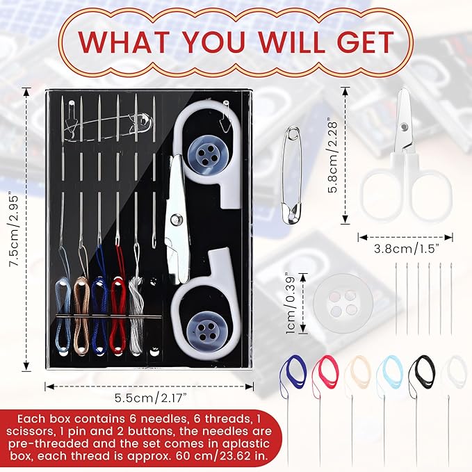 Knitgrip 72 Boxes Mini Travel Sewing Kit Bulk Small Sewing Kit Pre Threaded Needle Portable Scissors Needles Threads Pin Buttons Portable Box Tools for Beginner DIY Home Travel, Assorted Colors