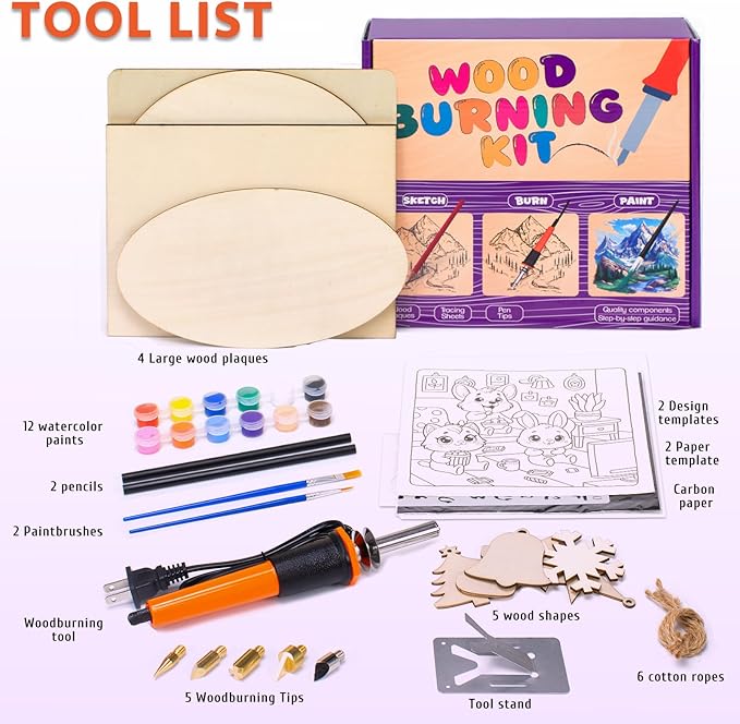 Poolfind Wood Burning Kit for Beginners – Complete Pyrography Tool Set with Adjustable Temperature Wood Burner Pen, DIY Craft Kits for Kids & Teens – Creative Art Gifts for Birthday & Christmas